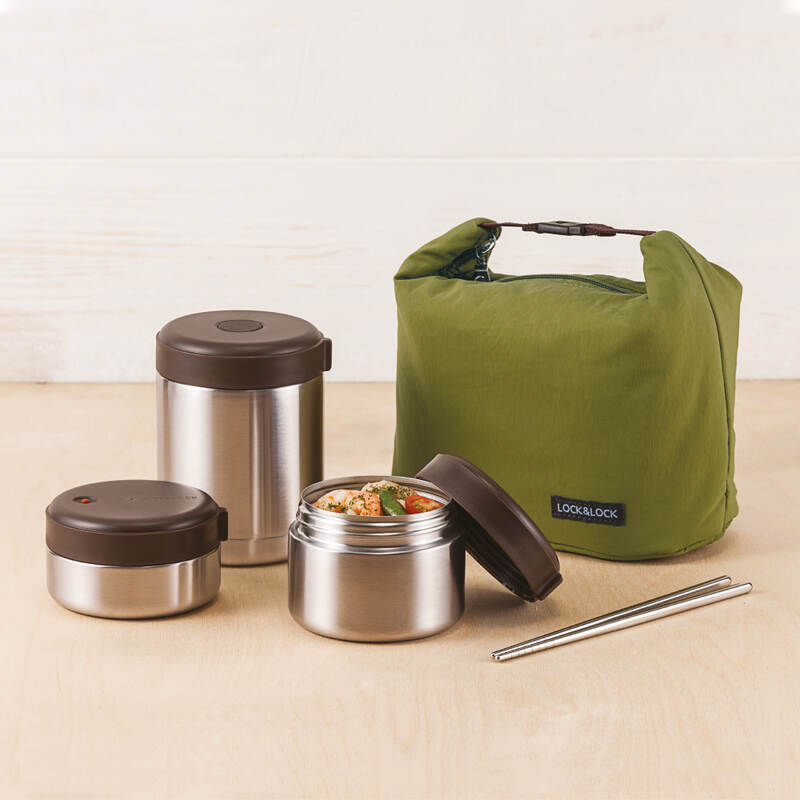 Bộ Hộp Cơm Giữ Nhiệt LocknLock Mushroom - Gồm 3 hộp 460ml, 280ml, 420ml - Màu Bạc - LHC8025SLV, , large image number null